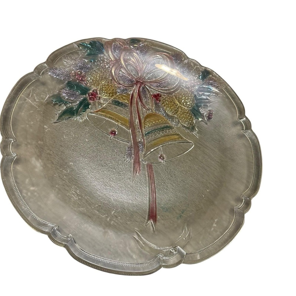 Mikasa Holiday Bells Crystal 15" Scalloped Impressed Christmas Platter